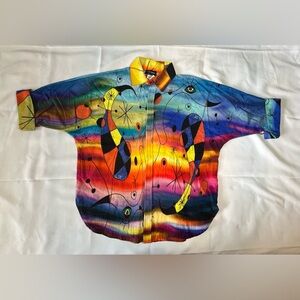 Dilemma New York One Size Women's Hand Painted Button Down 100% Cotton Shirt